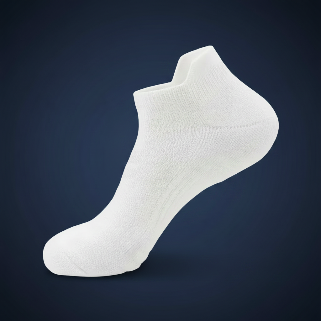 White Ankle Sock – Navy Background
